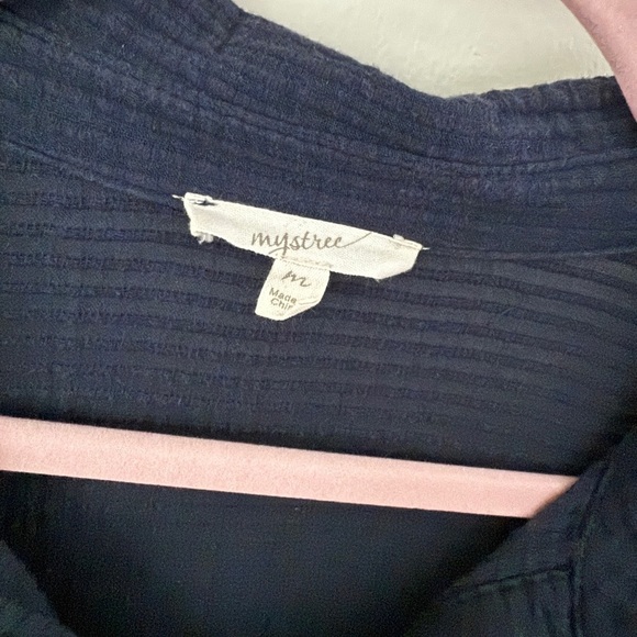 Mystree Navy Button Down Shirt with Drop Babydoll Waist Women’s Medium - Picture 2 of 7